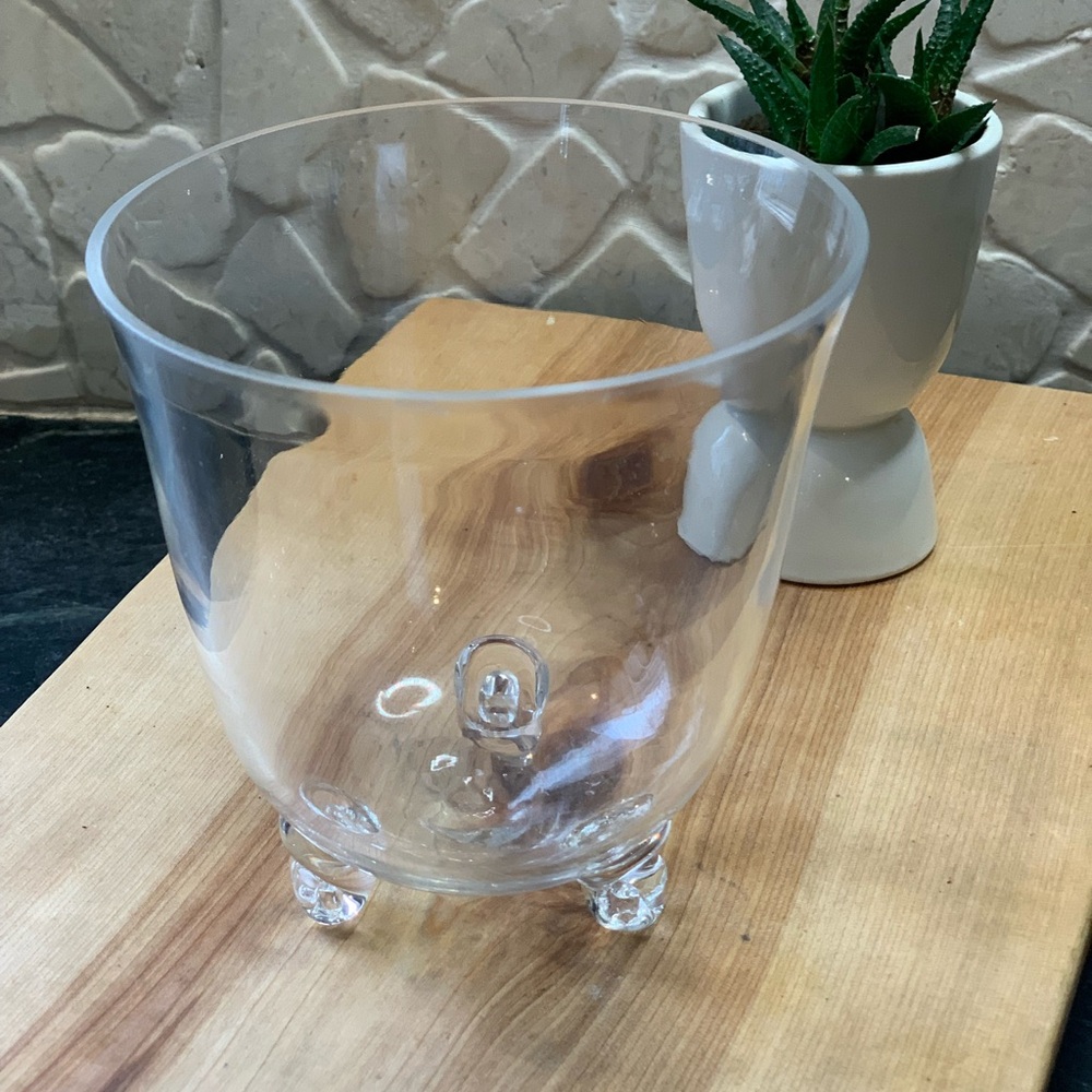 VINTAGE BLOWN GLASS VASE | 3 Footed Clear Glass Vase